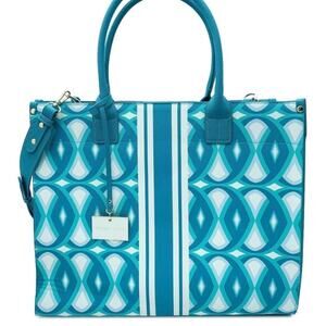 Trina Turk Large Tote NWT Turquoise and White Handbag with Shoulder Strap